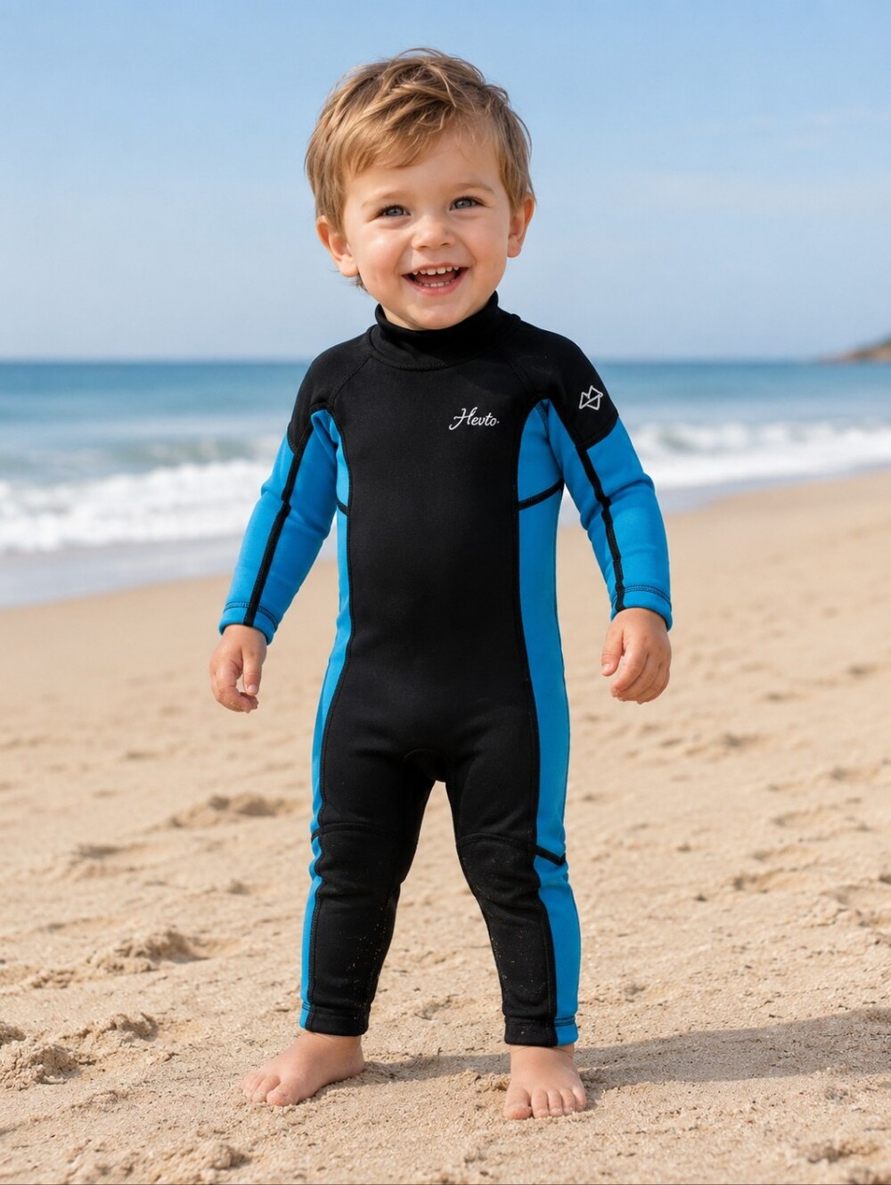 Hevto Kids Swim Rashguard Wetsuit - Black and Blue Size 2